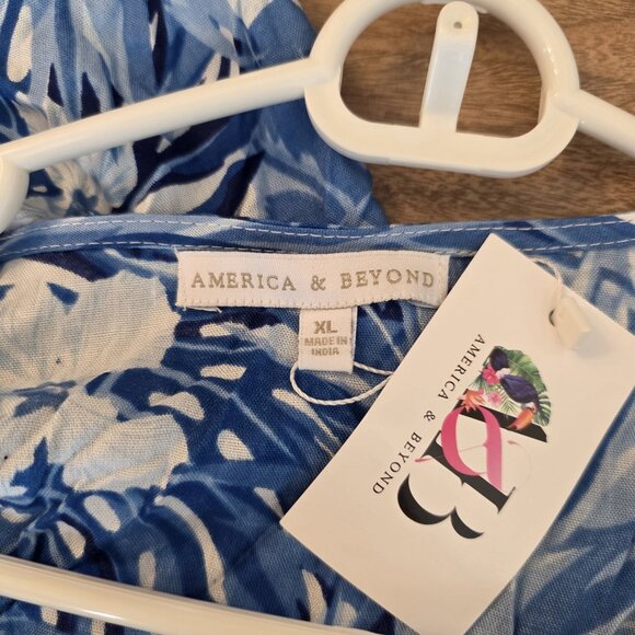 America & Beyond Dress Womens XL Blue White Floral Maxi Boho Wrap New Viscose - Picture 11 of 16